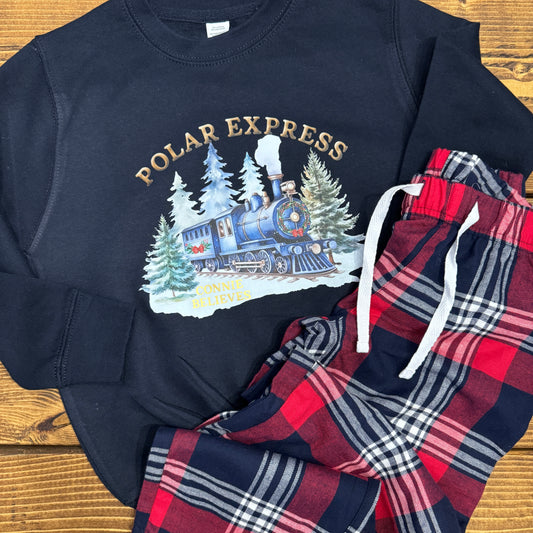 Personalised Christmas Family Polar Express Sweatshirt Tartan PJ's