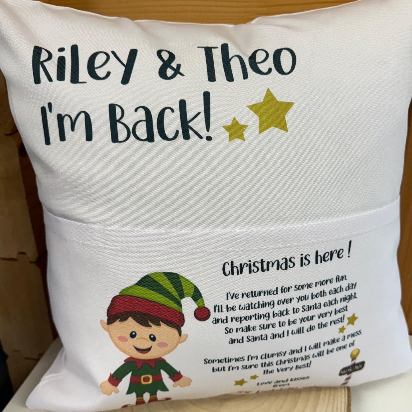 Elf is Back for Christmas Pocket Cushion