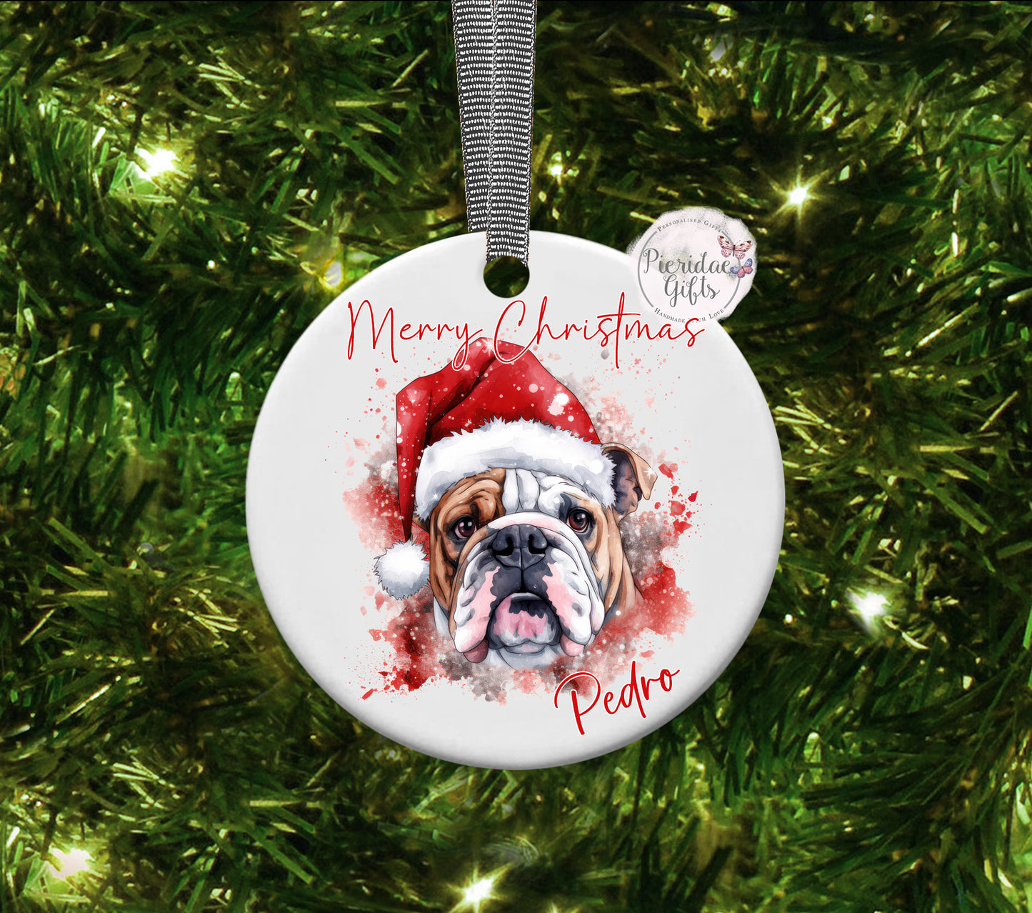 Personalised Christmas Pet Santa Hat Bauble (Other breeds available)