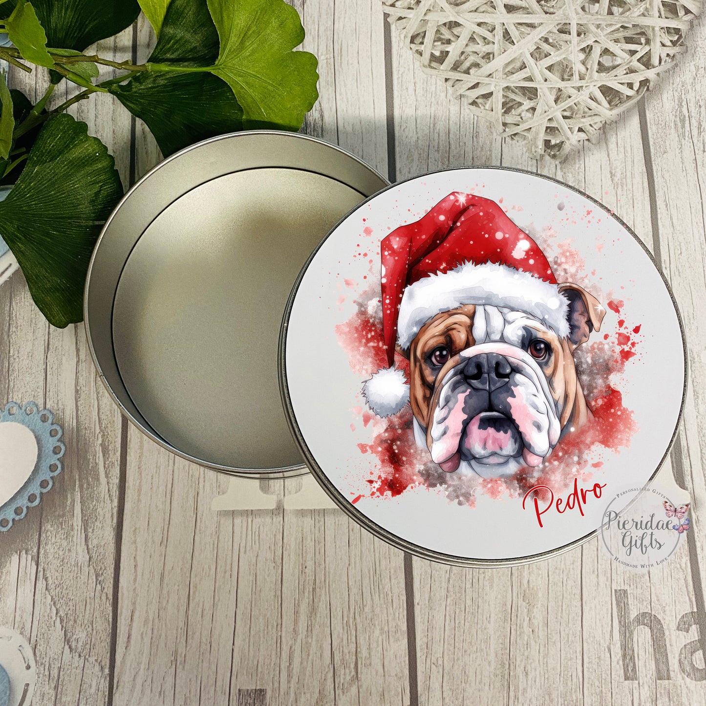 Personalised Christmas Pet Santa Treat Tin (Other breeds available)