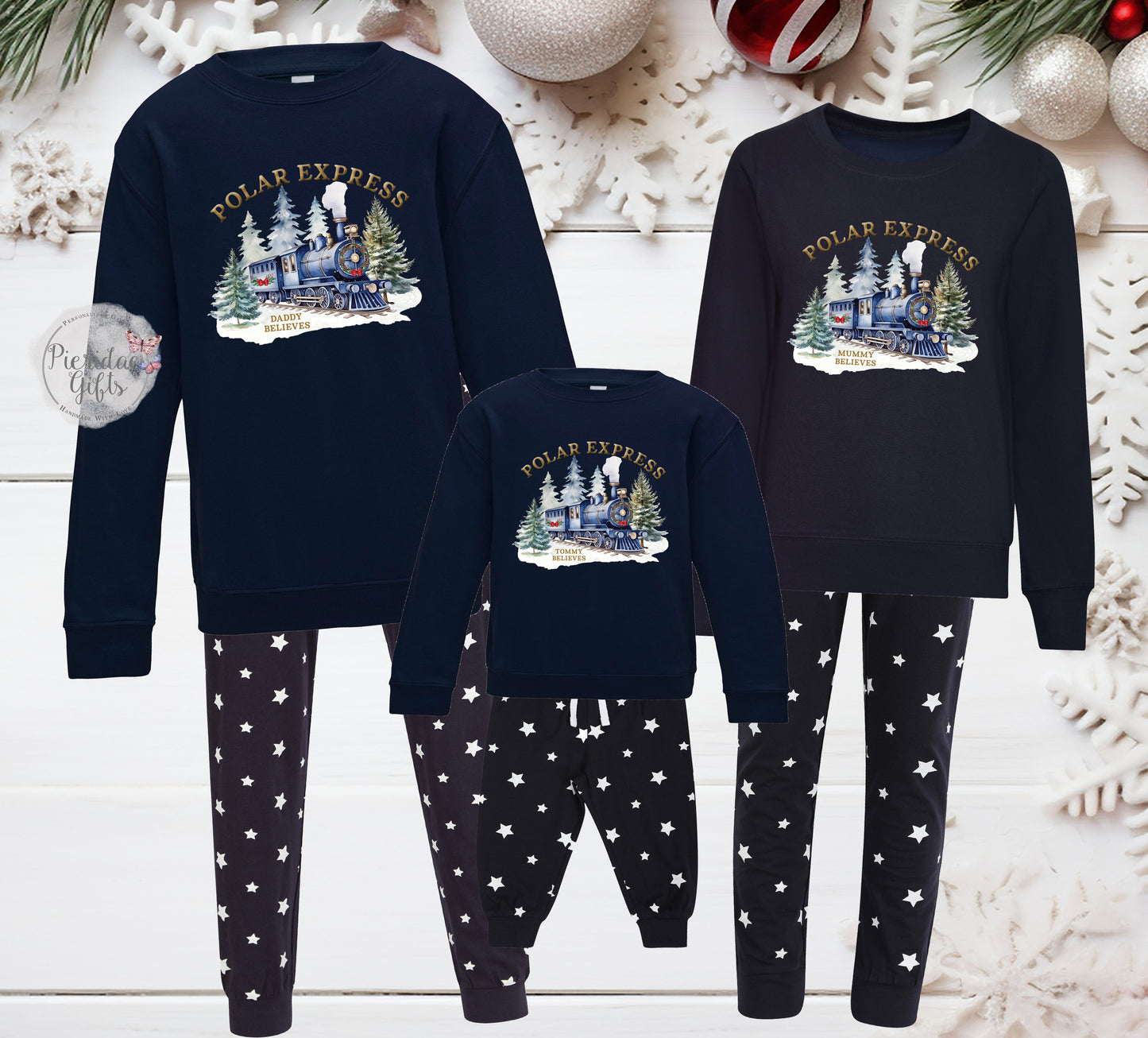 Personalised Christmas Family Polar Express Sweatshirt Star PJ's