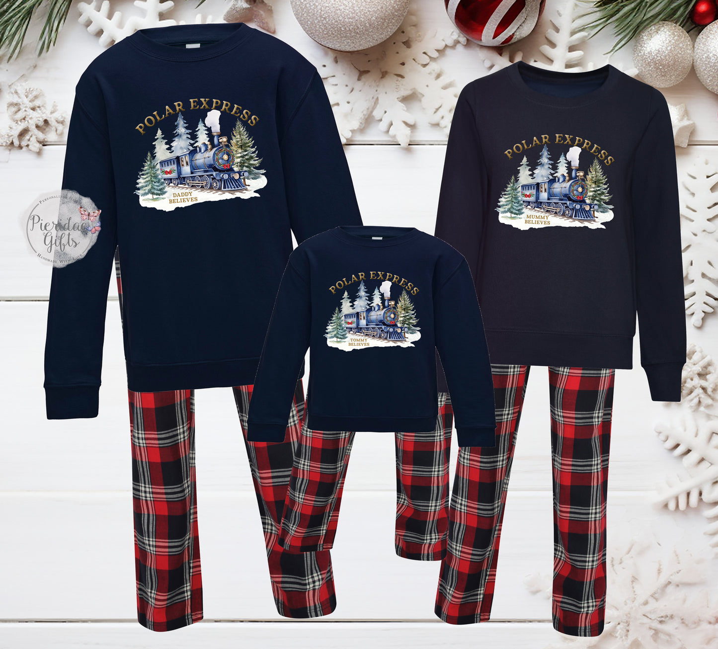 Personalised Christmas Family Polar Express Sweatshirt Tartan PJ's