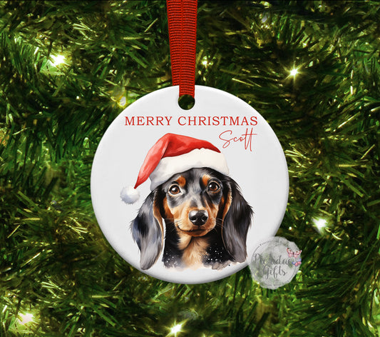 Personalised Christmas Pet Santa Hat Bauble (Other breeds available)