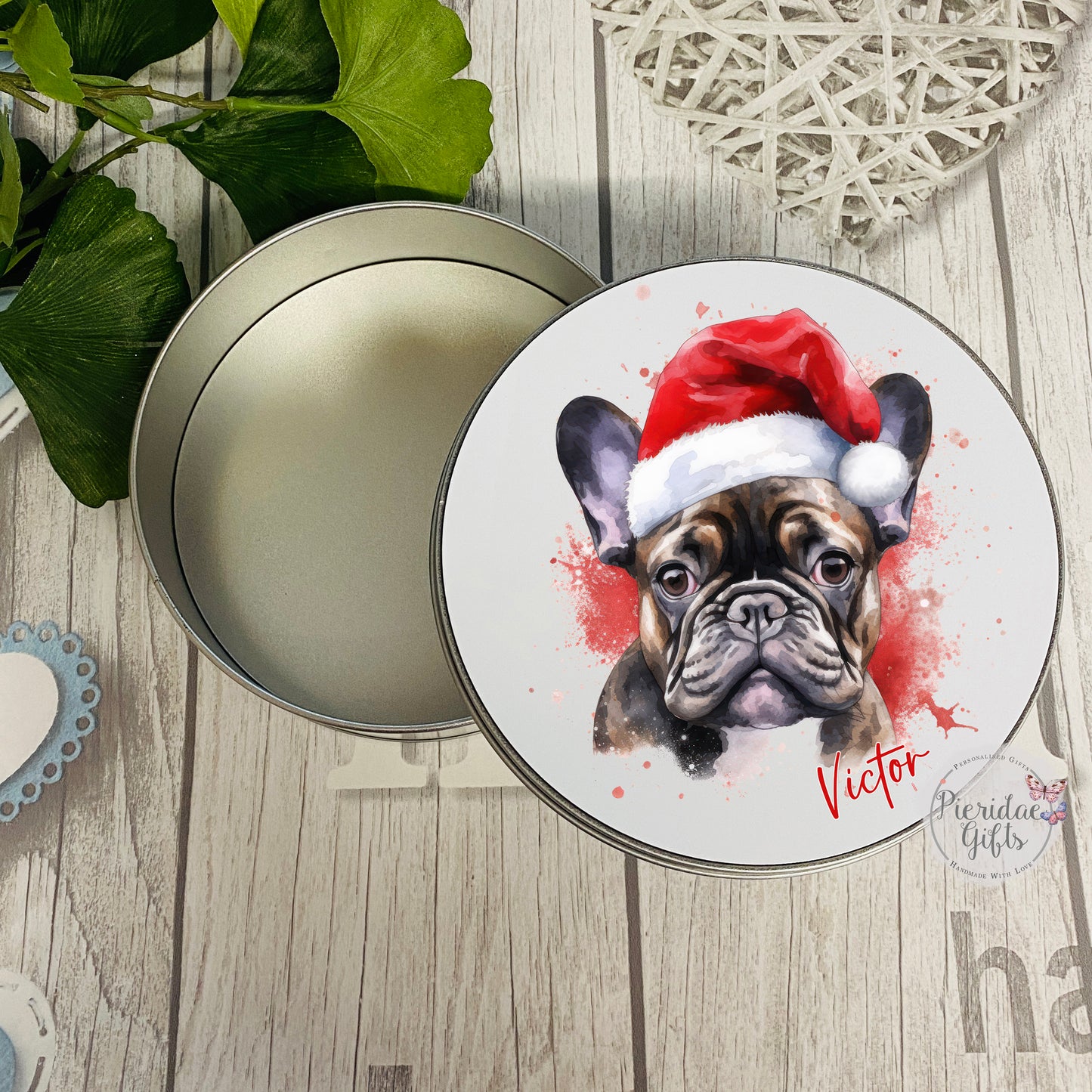 Personalised Christmas Pet Santa Treat Tin (Other breeds available)