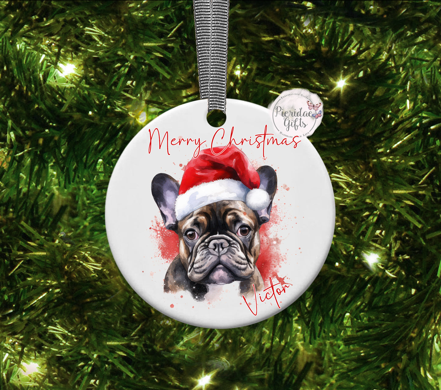 Personalised Christmas Pet Santa Hat Bauble (Other breeds available)