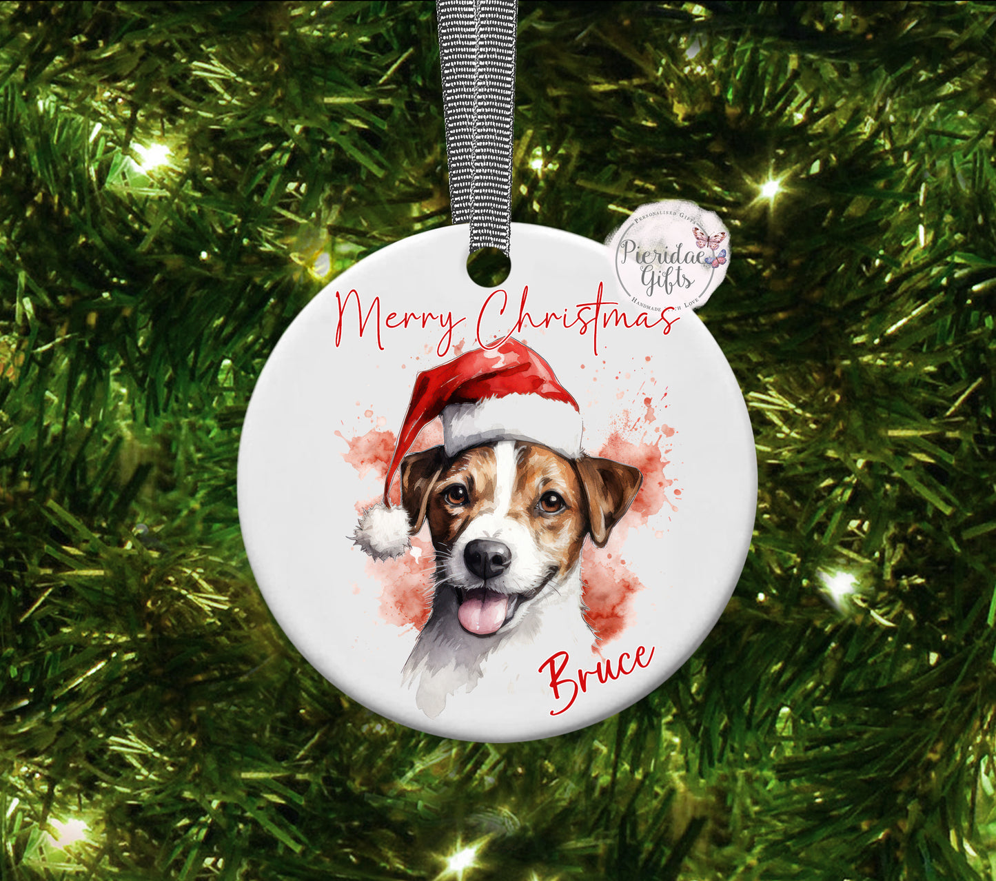 Personalised Christmas Pet Santa Hat Bauble (Other breeds available)