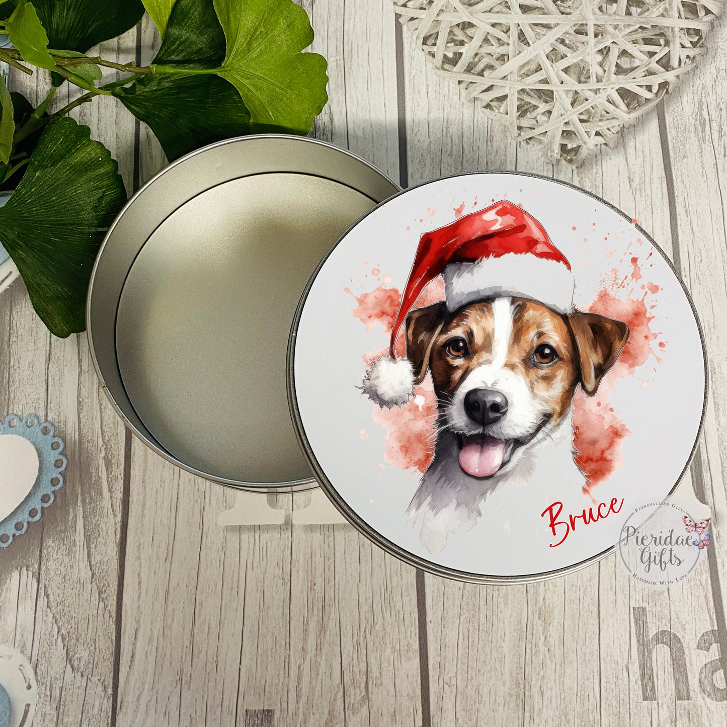 Personalised Christmas Pet Santa Treat Tin (Other breeds available)