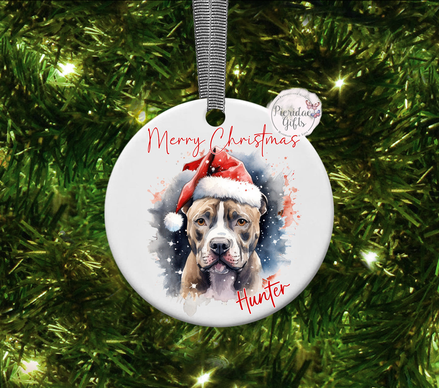 Personalised Christmas Pet Santa Hat Bauble (Other breeds available)