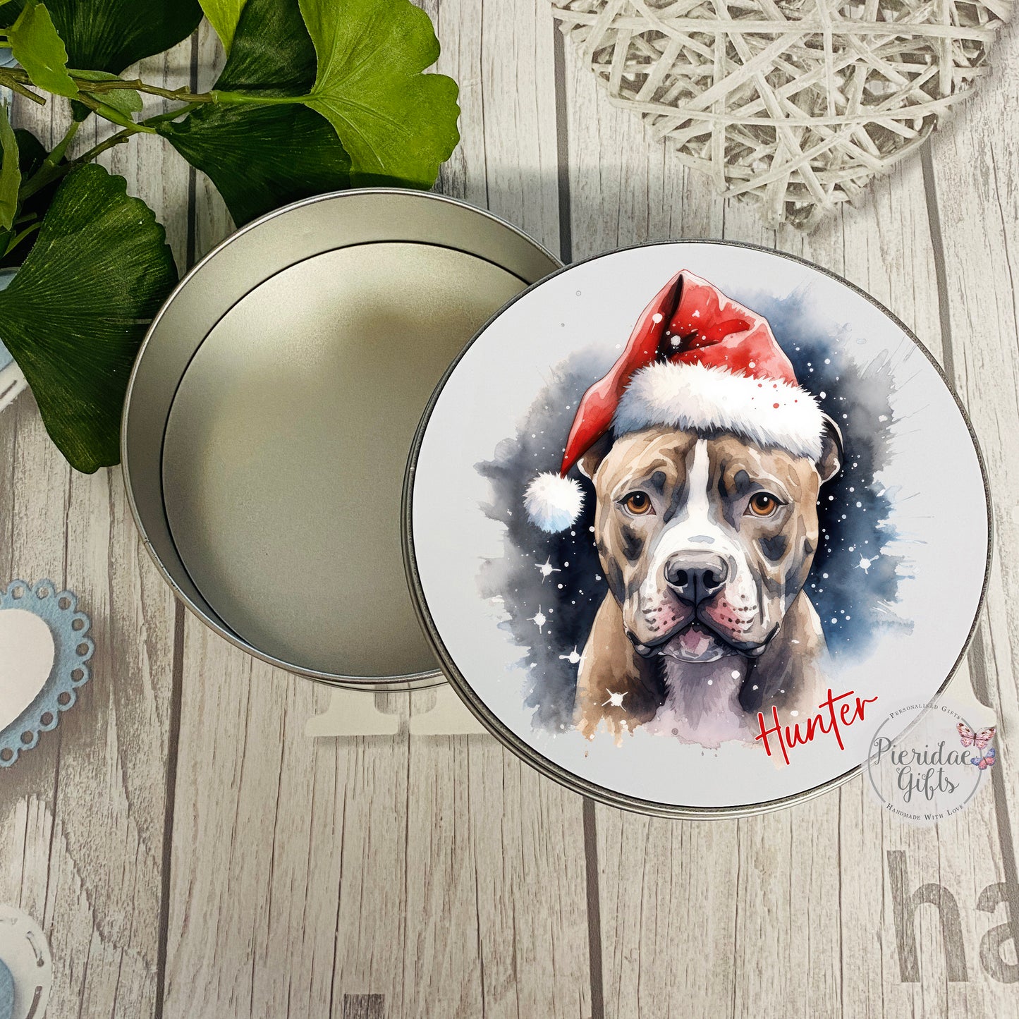 Personalised Christmas Pet Santa Treat Tin (Other breeds available)